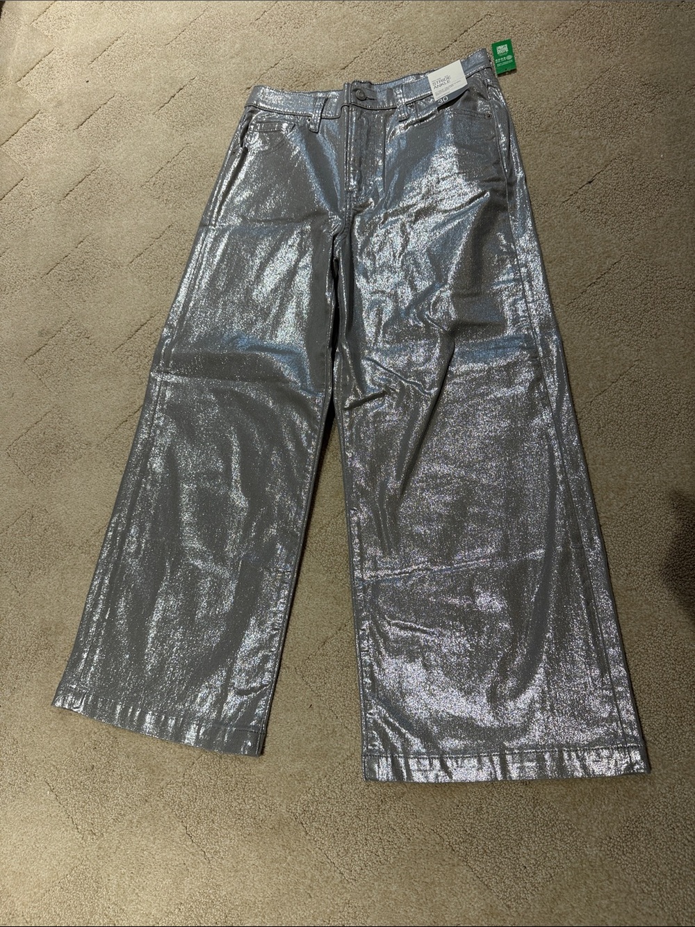 GAP Metallic Silver Wide-Leg Ankle Jeans